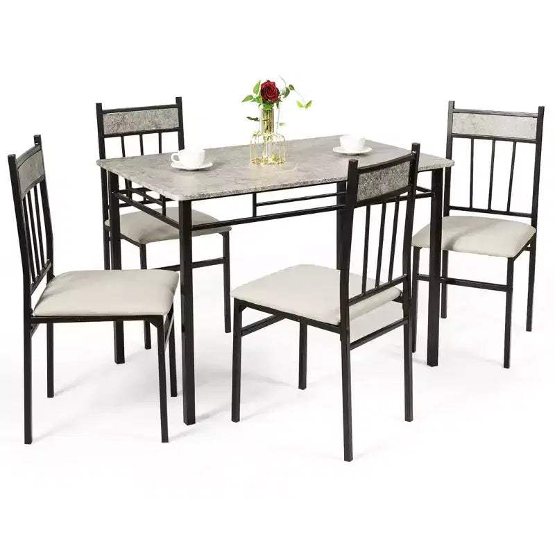 Costway Ensemble de salle à manger 5 pièces Table à plateau en faux marbre 76 cm et 4 chaises rembourrées avec pieds en métal