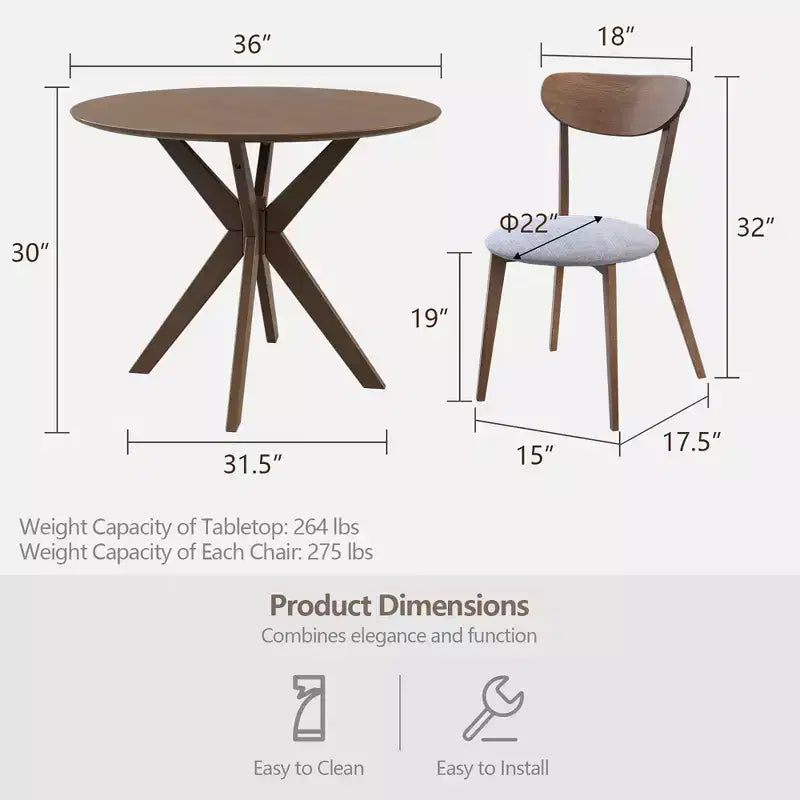 Costway Ensemble table et chaises de salle à manger rondes modernes 3 pièces pour salle à manger