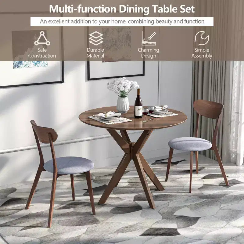 Costway Ensemble table et chaises de salle à manger rondes modernes 3 pièces pour salle à manger