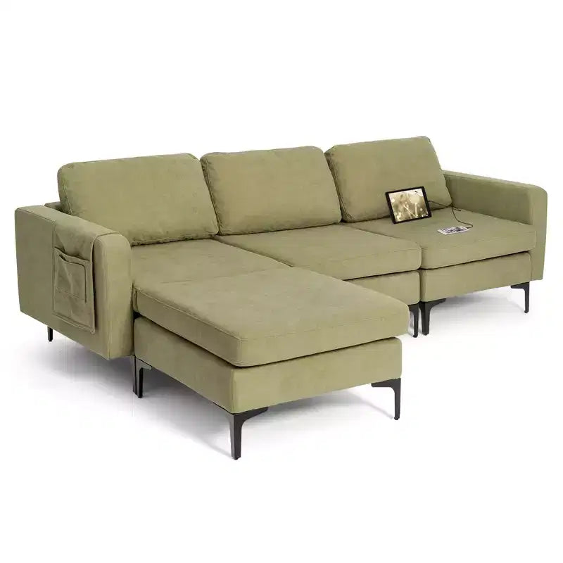 Fauteuil simple d'appoint en tissu de lin avec pochette latérale de rangement