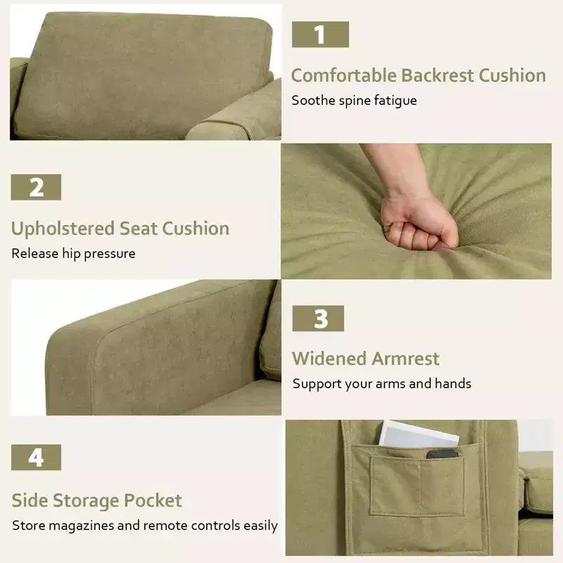 Fauteuil simple d'appoint en tissu de lin avec pochette latérale de rangement