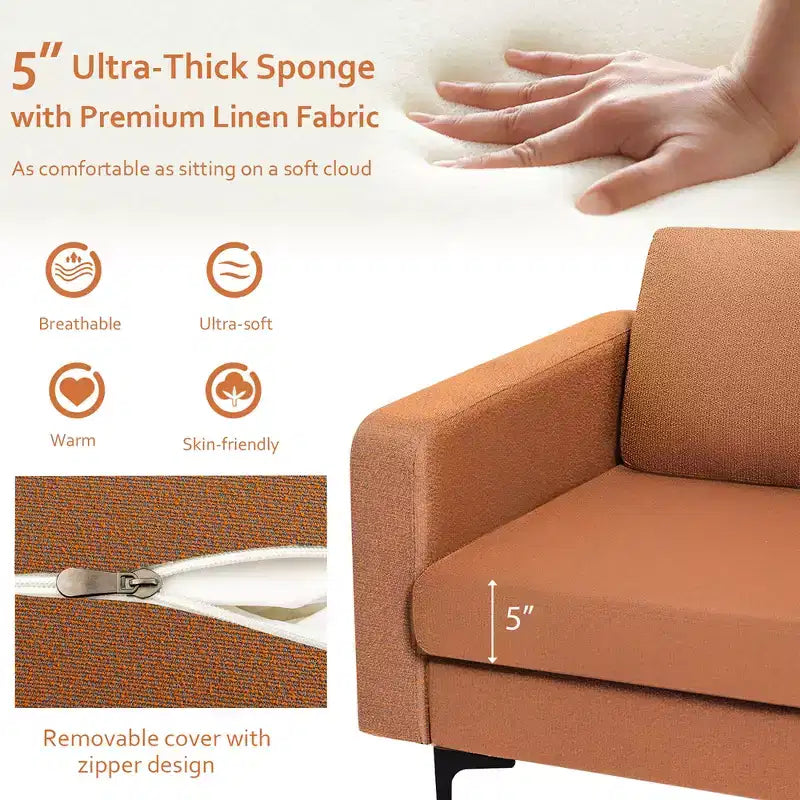 Fauteuil simple d'appoint en tissu de lin avec pochette latérale de rangement