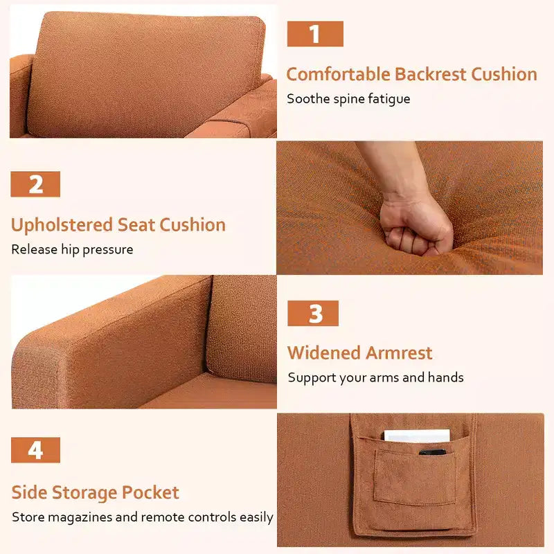 Fauteuil simple d'appoint en tissu de lin avec pochette latérale de rangement