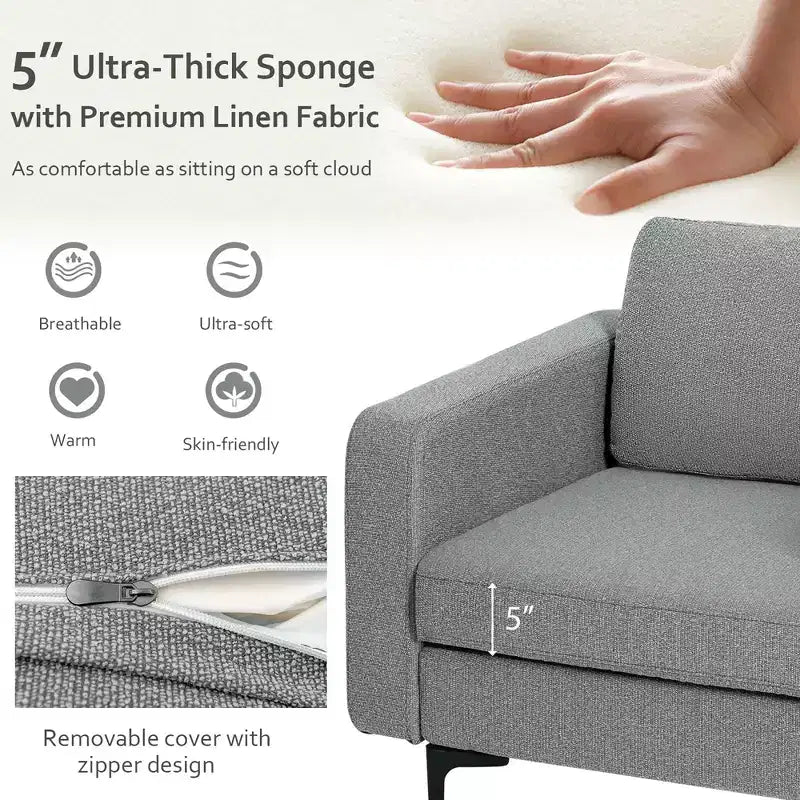 Fauteuil simple d'appoint en tissu de lin avec pochette latérale de rangement