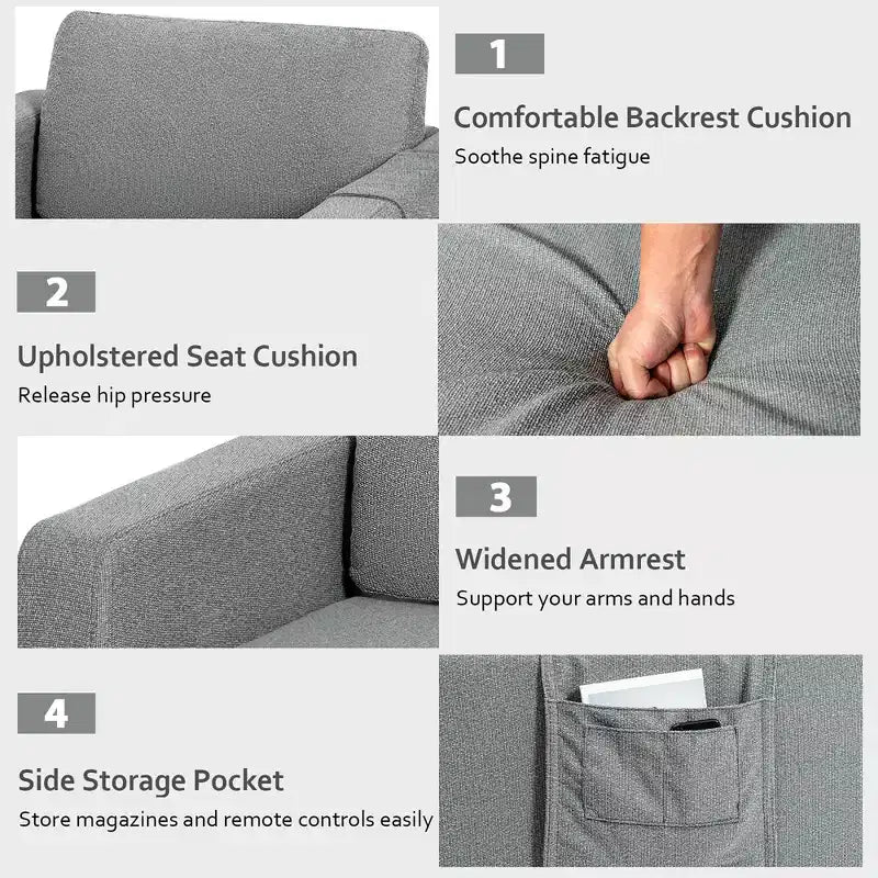 Fauteuil simple d'appoint en tissu de lin avec pochette latérale de rangement