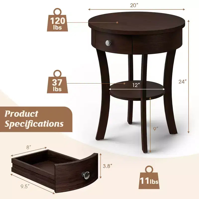 Table d'appoint ronde pour canapé, table de chevet, chambre, salon, blanc/expresso/noir