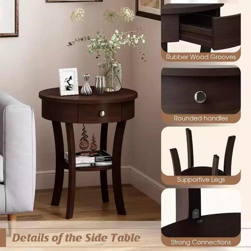 Table d'appoint ronde pour canapé, table de chevet, chambre, salon, blanc/expresso/noir