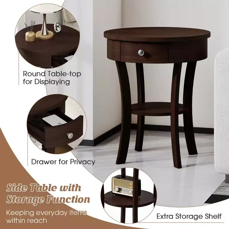 Table d'appoint ronde pour canapé, table de chevet, chambre, salon, blanc/expresso/noir