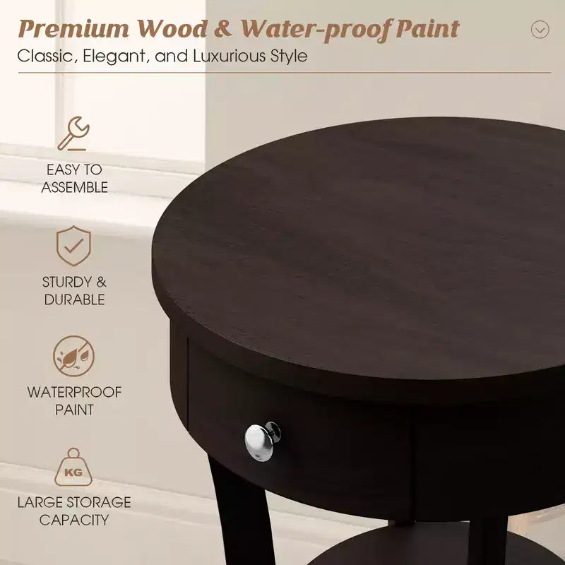 Table d'appoint ronde pour canapé, table de chevet, chambre, salon, blanc/expresso/noir