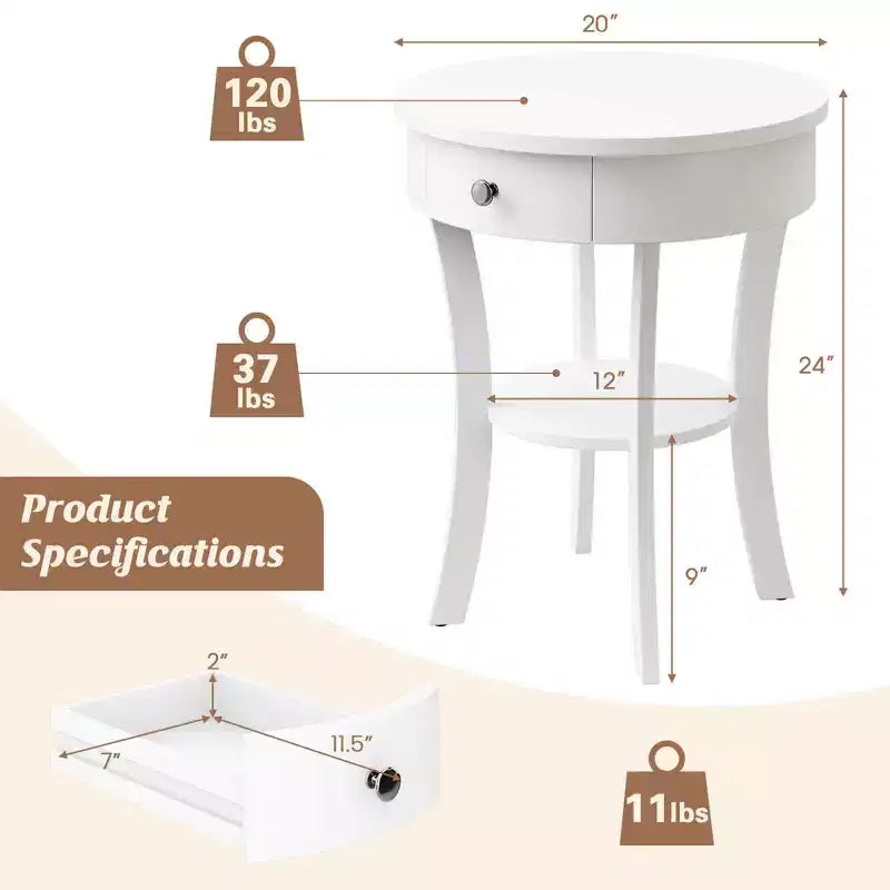 Table d'appoint ronde pour canapé, table de chevet, chambre, salon, blanc/expresso/noir