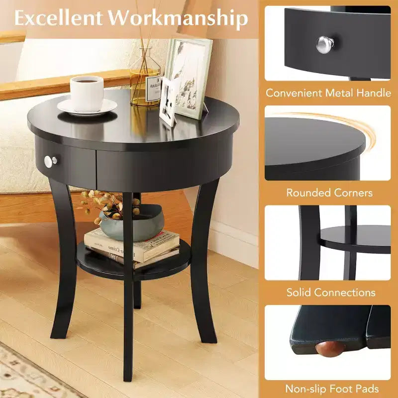 Table d'appoint ronde pour canapé, table de chevet, chambre, salon, blanc/expresso/noir