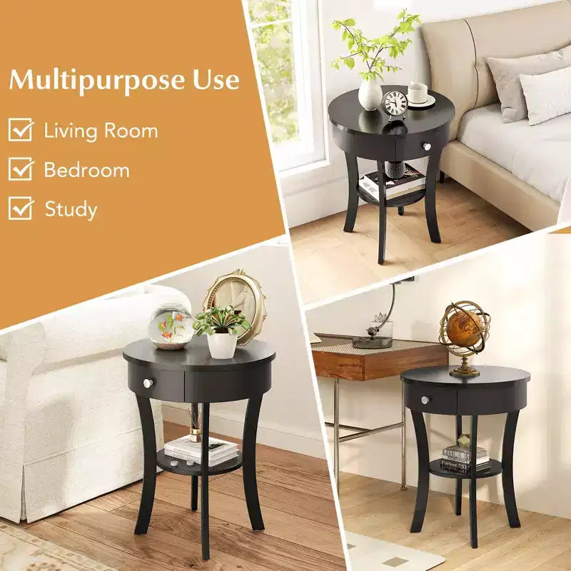 Table d'appoint ronde pour canapé, table de chevet, chambre, salon, blanc/expresso/noir