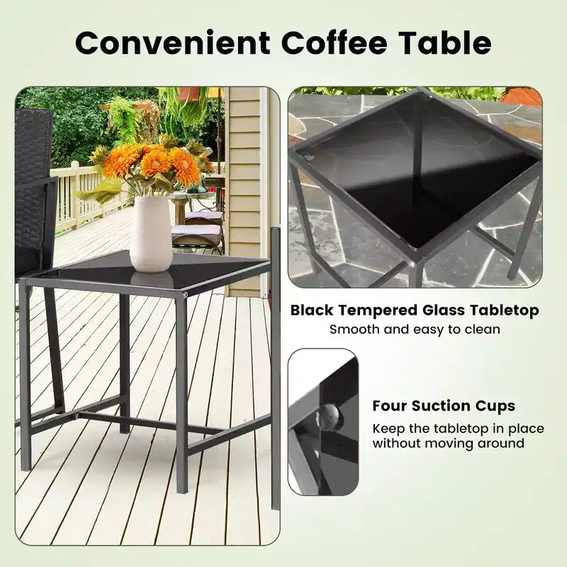 Costway Ensemble de Meubles de Jardin 3 Pièces Robuste Coussins Rotin Osier Chaises Table Extérieur