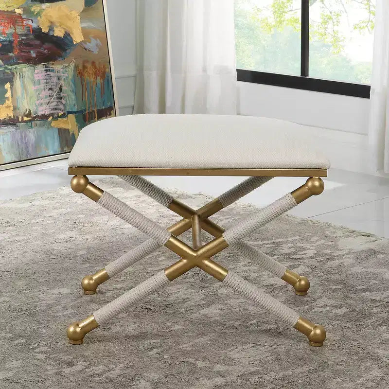 Pouf Uttermost Socialite 24, blanc et or