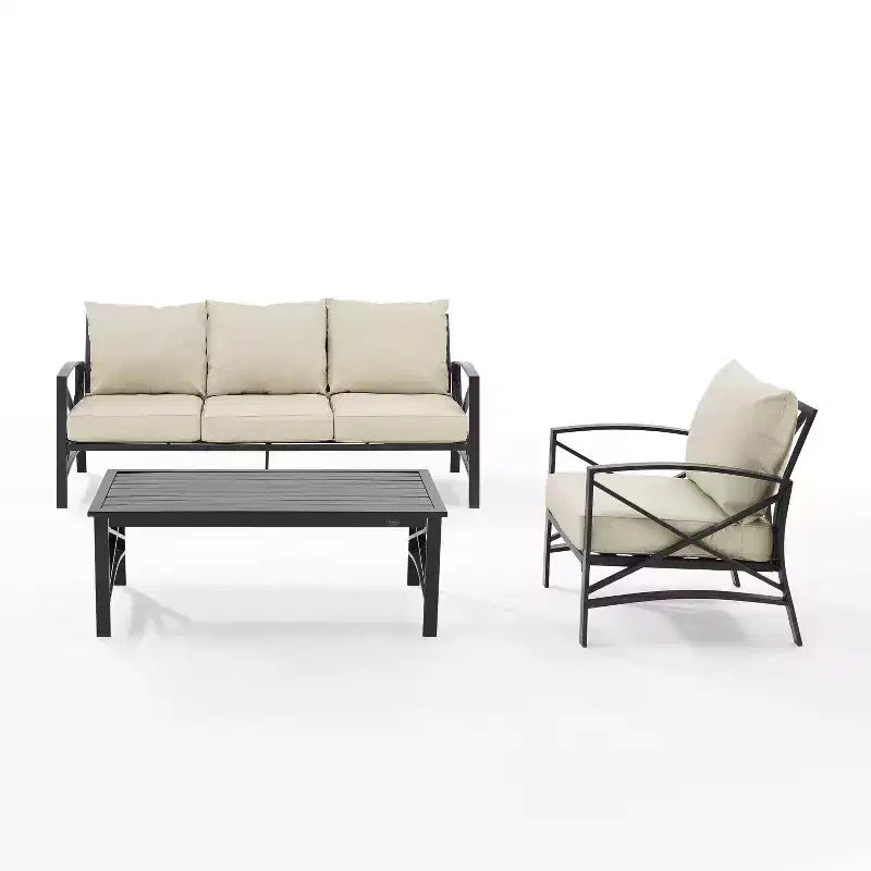 Ensemble de canapé de patio extérieur Crosley Kaplan 3 pièces avec canapé, fauteuil et table basse