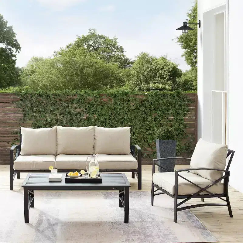 Ensemble de canapé de patio extérieur Crosley Kaplan 3 pièces avec canapé, fauteuil et table basse