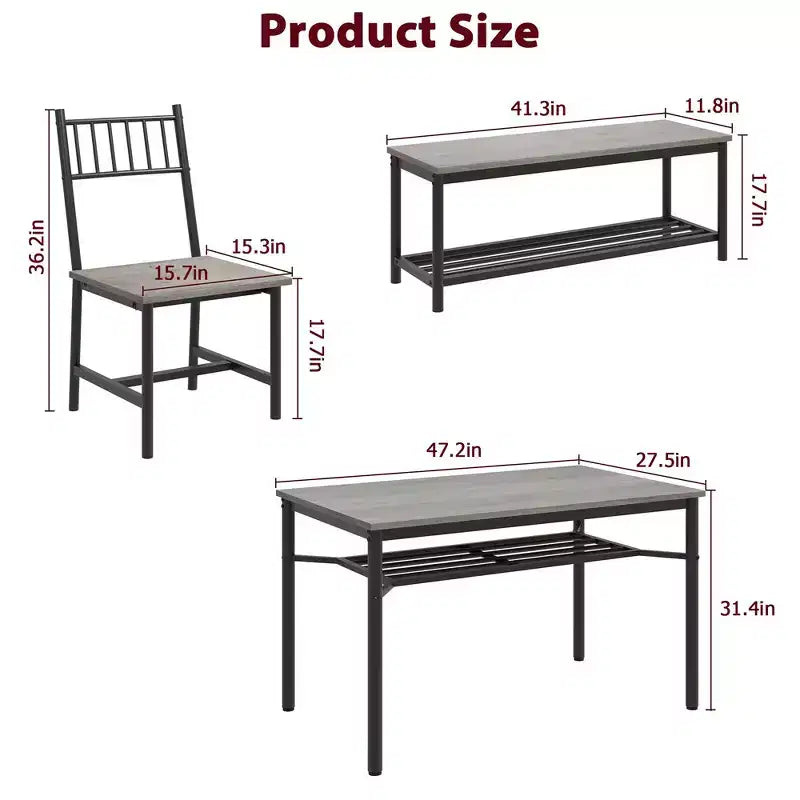 Ensemble table de salle à manger pour 4, Table de cuisine rectangulaire en bois avec 2 chaises et banc, Table de salle à manger avec casier à vin pour petit espace, appartement, maison