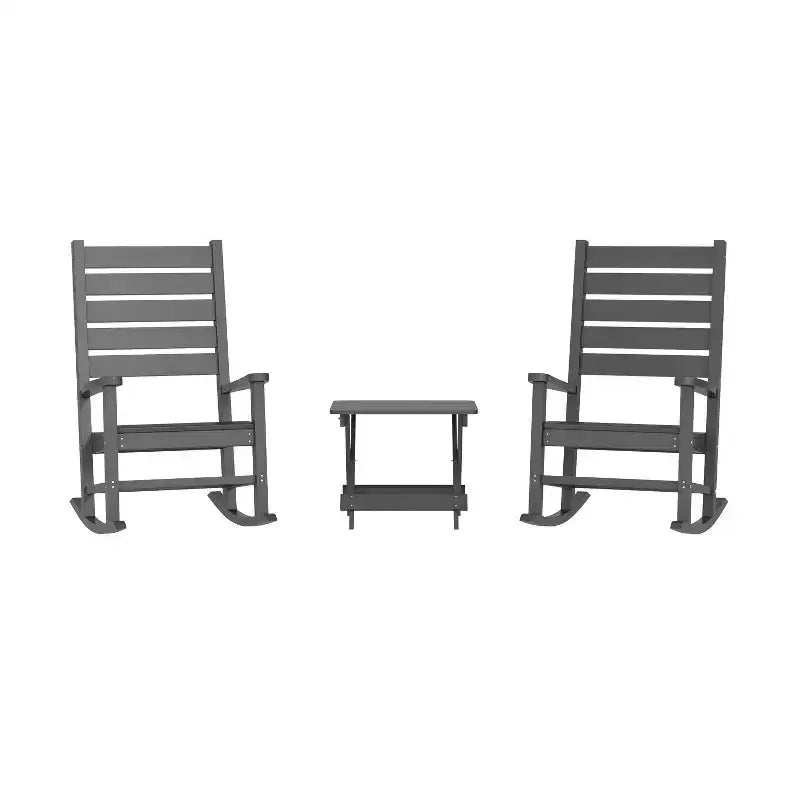 Emma and Oliver 3-Piece Indoor/Outdoor Set with 2 Modern-Style Rocking Chairs with Matching End Table for All-Weather Use