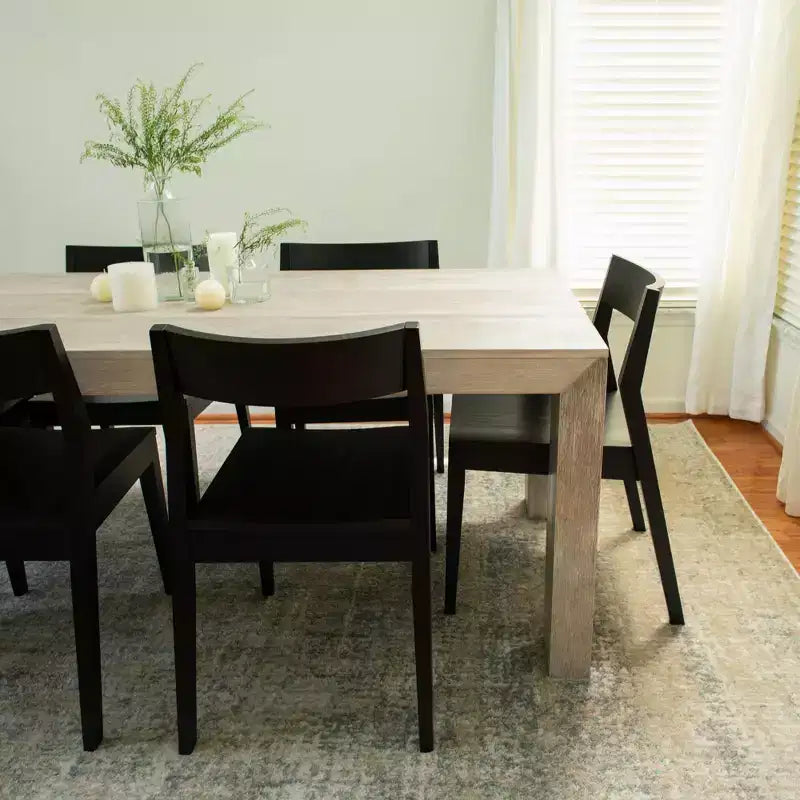 Ensemble de table à manger Plank+Beam 72 Modern en bois massif, brosse métallique noire, + 6 chaises