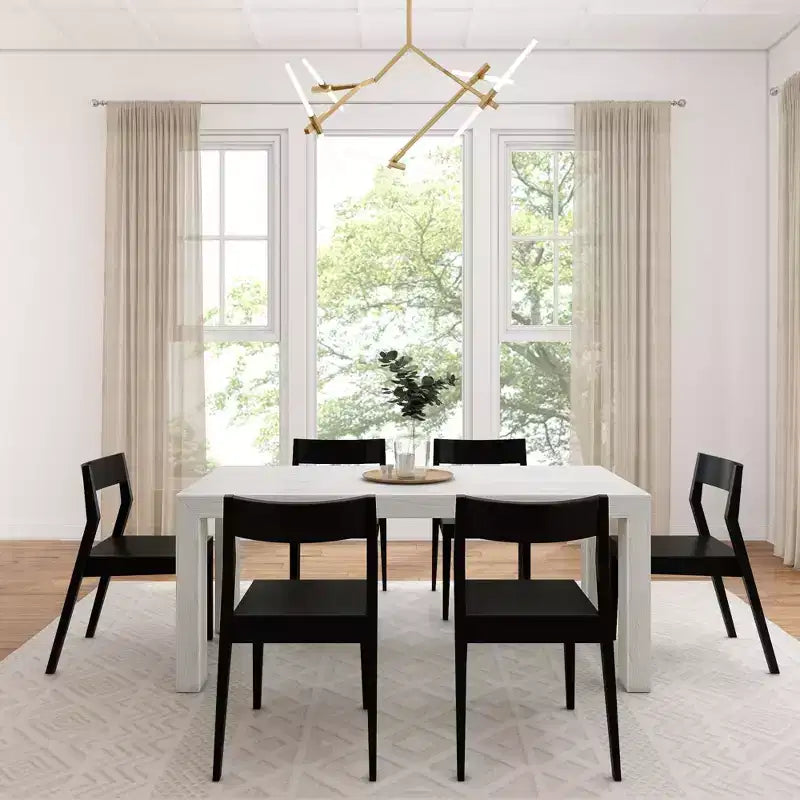 Ensemble de table à manger Plank+Beam 72 Modern en bois massif, brosse métallique noire, + 6 chaises