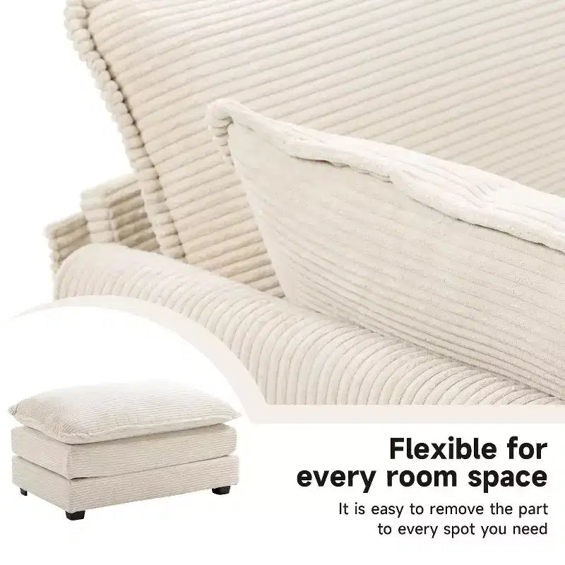 Hyleory Canapé d'angle moderne 6 places en velours côtelé de 373 cm de large avec deux ottomans