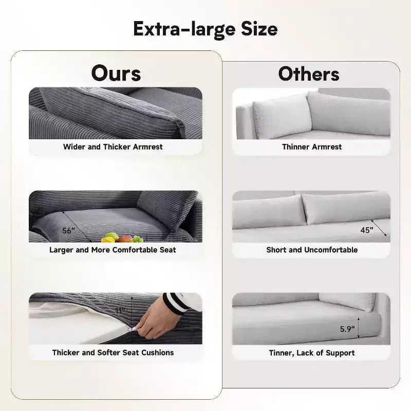 Hyleory Canapé d'angle moderne 6 places en velours côtelé de 373 cm de large avec deux ottomans