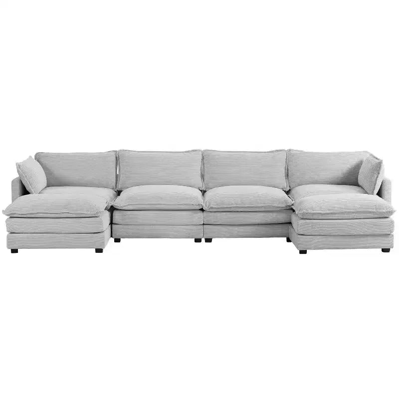Hyleory Canapé d'angle moderne 6 places en velours côtelé de 373 cm de large avec deux ottomans