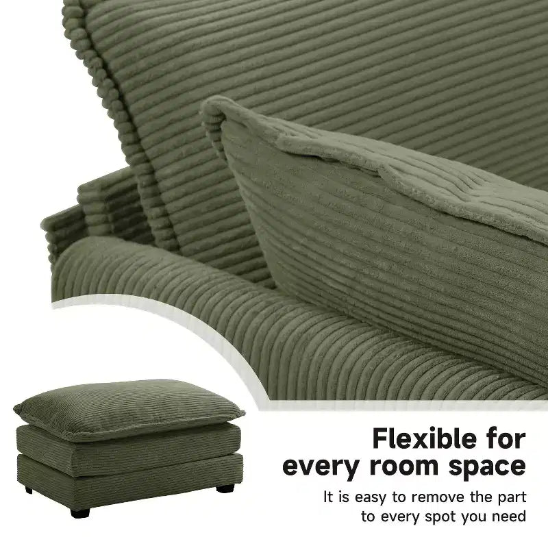Hyleory Canapé d'angle moderne 6 places en velours côtelé de 373 cm de large avec deux ottomans