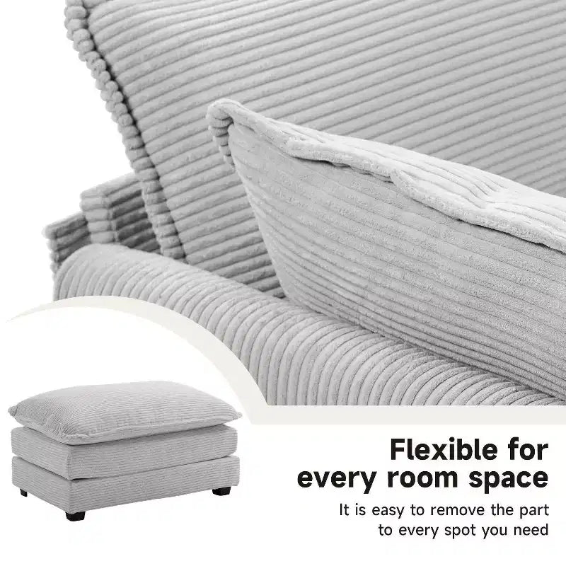 Hyleory Canapé d'angle moderne 6 places en velours côtelé de 373 cm de large avec deux ottomans