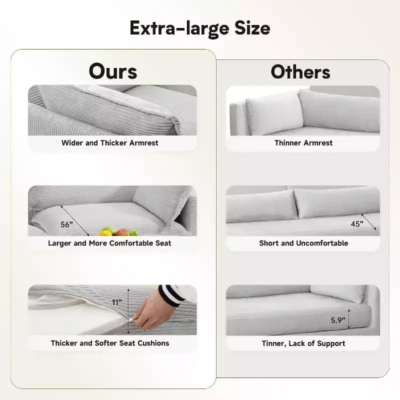 Hyleory Canapé d'angle moderne 6 places en velours côtelé de 373 cm de large avec deux ottomans