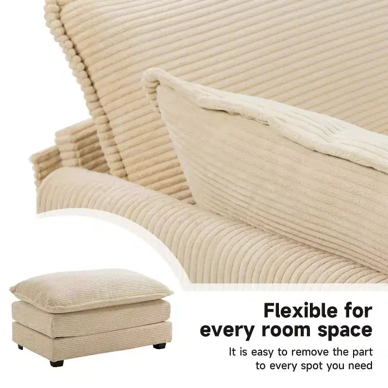 Hyleory Canapé d'angle moderne 6 places en velours côtelé de 373 cm de large avec deux ottomans