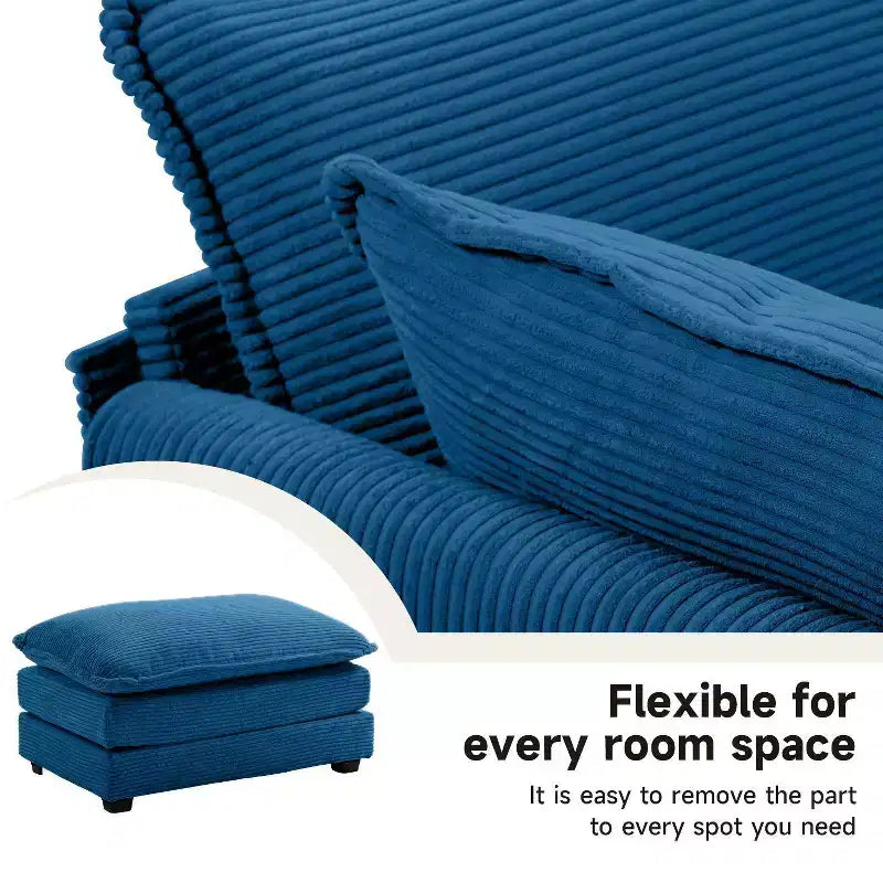 Hyleory Canapé d'angle moderne 6 places en velours côtelé de 373 cm de large avec deux ottomans