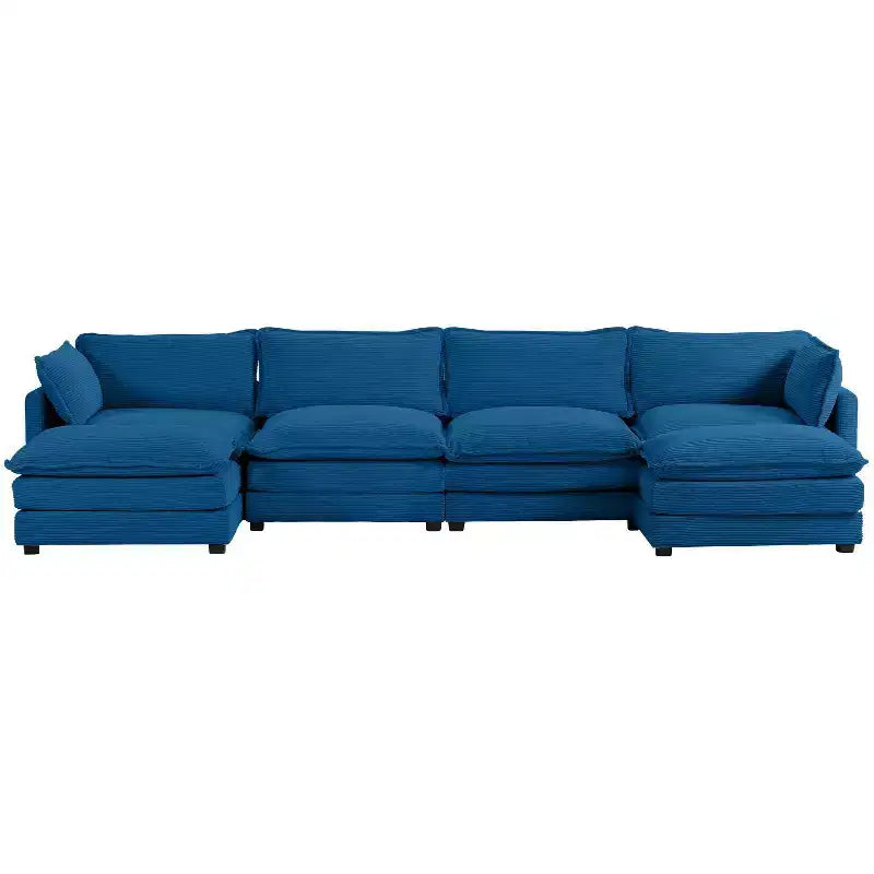 Hyleory Canapé d'angle moderne 6 places en velours côtelé de 373 cm de large avec deux ottomans
