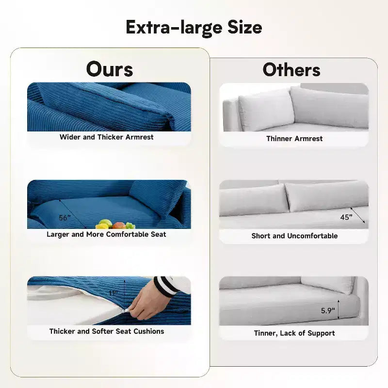 Hyleory Canapé d'angle moderne 6 places en velours côtelé de 373 cm de large avec deux ottomans