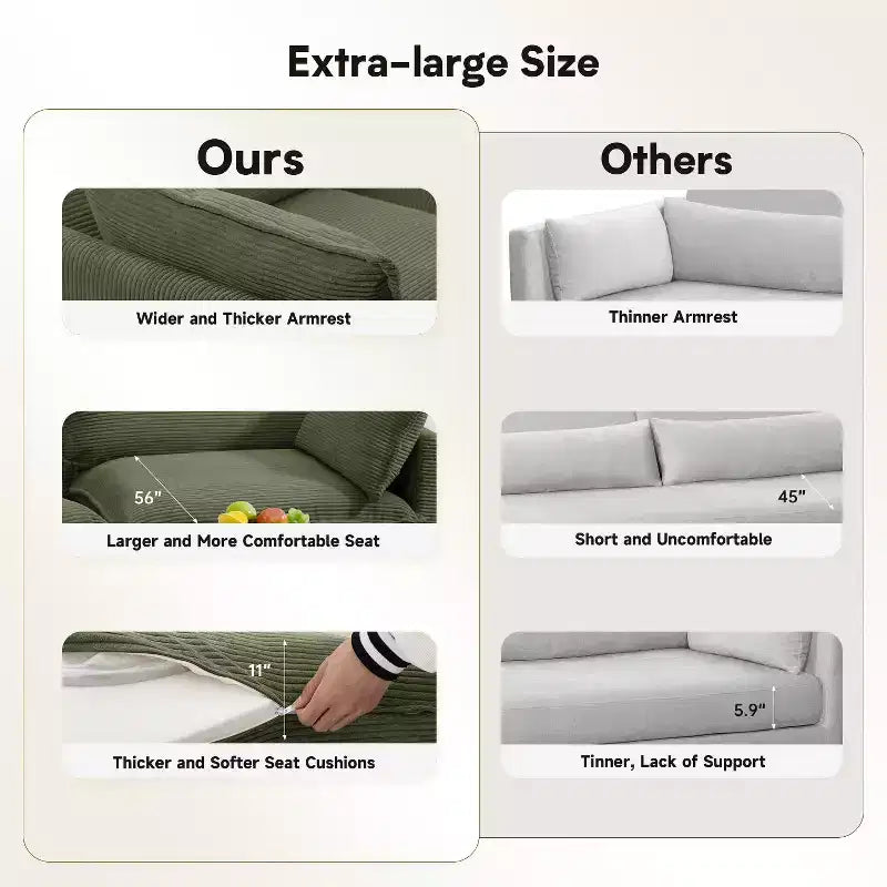 Hyleory Canapé d'angle moderne 6 places en velours côtelé de 373 cm de large avec deux ottomans