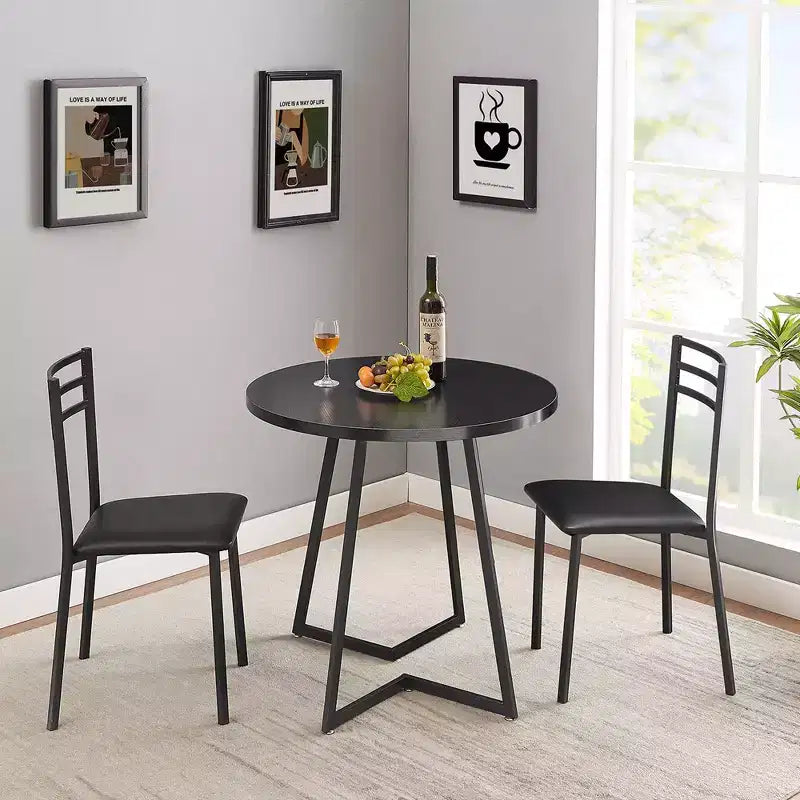 VECELO Ensemble de salle à manger 3 pièces, table d'appoint ronde moderne en bois de 76 cm de hauteur et chaises pour chambre et petit espace