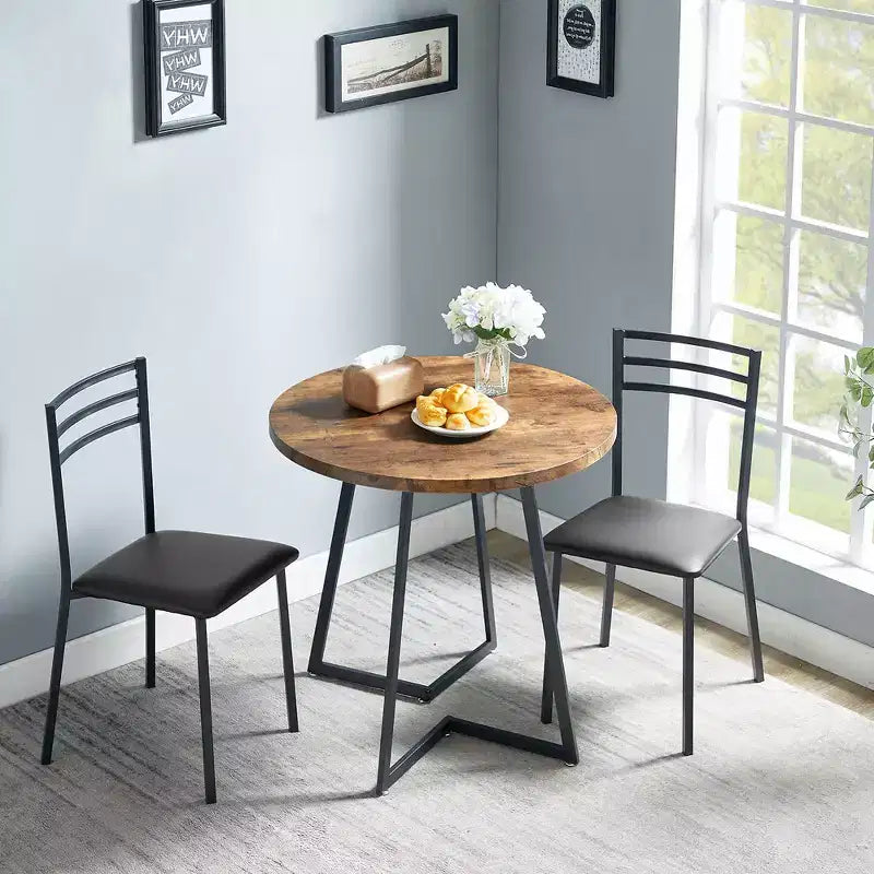 VECELO Ensemble de salle à manger 3 pièces, table d'appoint ronde moderne en bois de 76 cm de hauteur et chaises pour chambre et petit espace