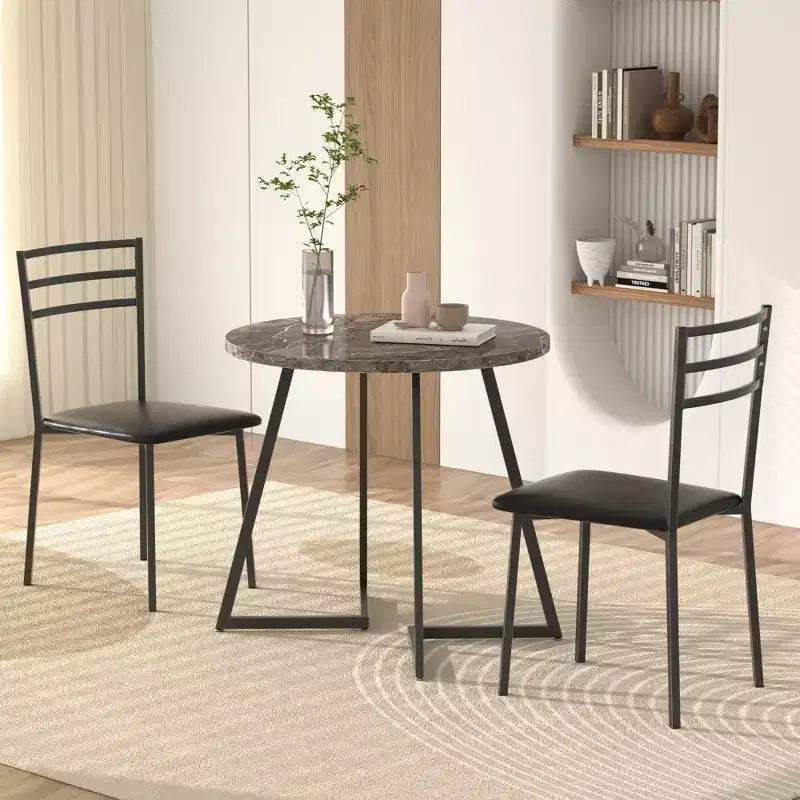 VECELO Ensemble de salle à manger 3 pièces, table d'appoint ronde moderne en bois de 76 cm de hauteur et chaises pour chambre et petit espace