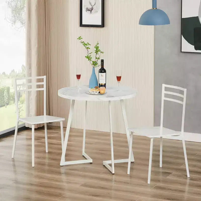 VECELO Ensemble de salle à manger 3 pièces, table d'appoint ronde moderne en bois de 76 cm de hauteur et chaises pour chambre et petit espace
