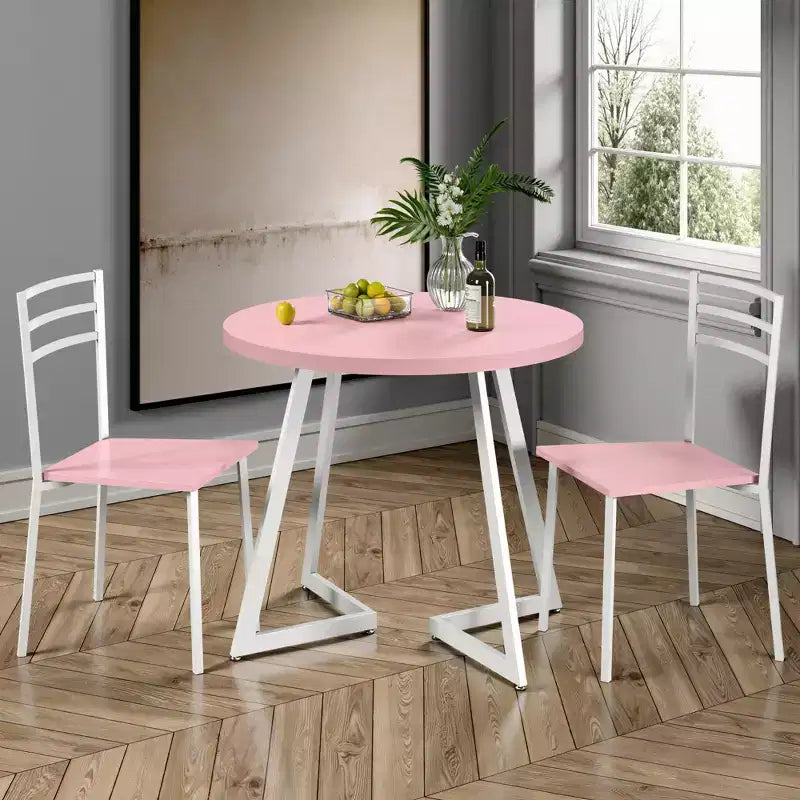 VECELO Ensemble de salle à manger 3 pièces, table d'appoint ronde moderne en bois de 76 cm de hauteur et chaises pour chambre et petit espace