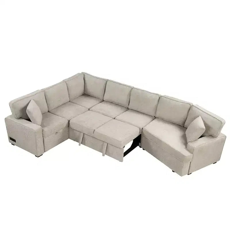 Canapé sectionnel convertible 126W, canapé-lit gigogne avec dispositifs de charge et porte-gobelets 4S -ModernLuxe