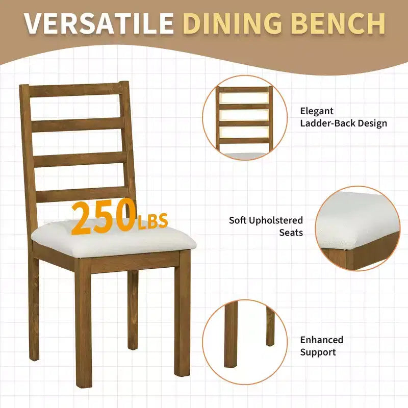 Ensemble de salle à manger 6 pièces Whisen Farmhouse, ensembles de salle à manger de cuisine avec table à manger extensible, 1 banc et 4 chaises de salle à manger à dossier échelle