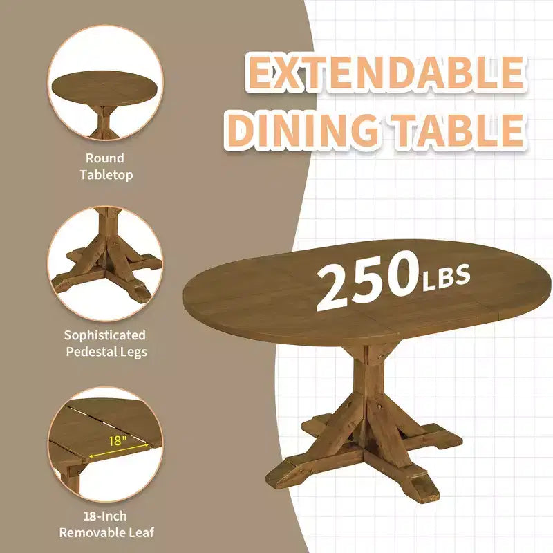 Ensemble de salle à manger 6 pièces Whisen Farmhouse, ensembles de salle à manger de cuisine avec table à manger extensible, 1 banc et 4 chaises de salle à manger à dossier échelle
