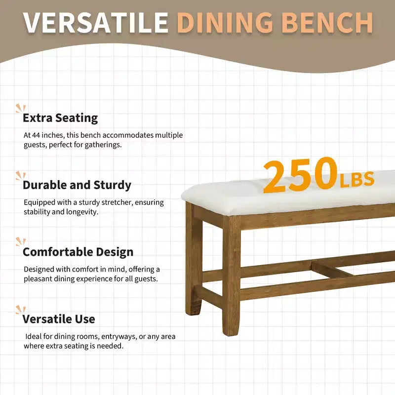 Ensemble de salle à manger 6 pièces Whisen Farmhouse, ensembles de salle à manger de cuisine avec table à manger extensible, 1 banc et 4 chaises de salle à manger à dossier échelle