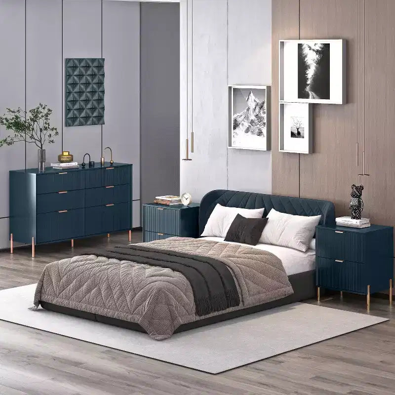Ensemble Festivo 3 pièces : 2 tables de chevet modernes élégantes à 2 tiroirs et 1 commode à 6 tiroirs