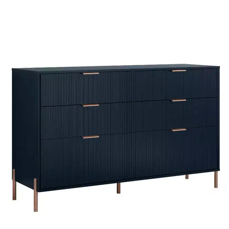 Ensemble Festivo 3 pièces : 2 tables de chevet modernes élégantes à 2 tiroirs et 1 commode à 6 tiroirs