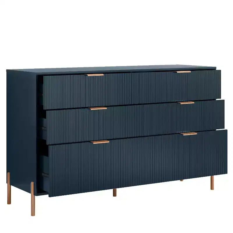 Ensemble Festivo 3 pièces : 2 tables de chevet modernes élégantes à 2 tiroirs et 1 commode à 6 tiroirs